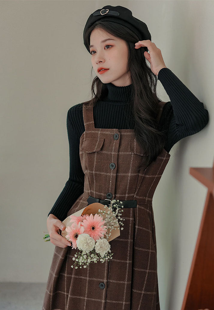 Button Up Plaid Cami Midi Dress Maxct