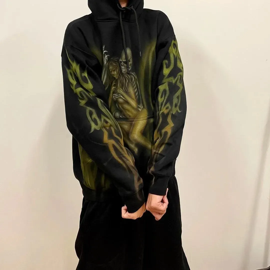 Maxct Y2K Women's Clothing Hoodies Sweatshirt Long Sleeve Pullover High Street Dark Vintage Terrifying Skull Tops Oversize Streetwear