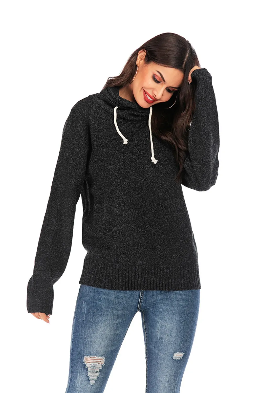Maxct &Drawstring Mock Neck Long Sleeve Sweater