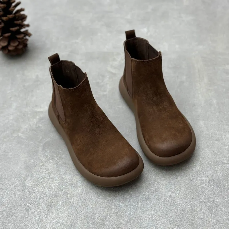 Maxct Women Vintage Minimalist Genuine Leather Chelsea Boots