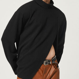 Maxct - Mens Solid Slit High Neck Long Sleeve Sweater