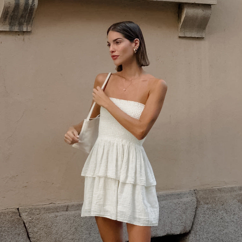 Maxct homecoming dresses Sexy Design Strapless Tube Top White Layered Ruffled Dress Spring and Summer Fashion Commuter Skirt