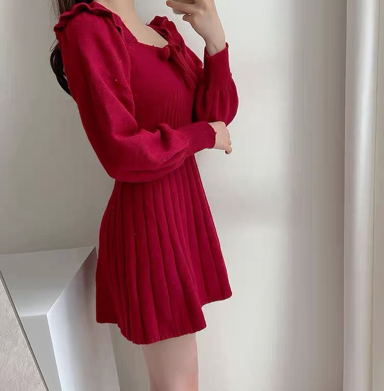 Ribbed Square Neck Mini Sweater Dress Maxct