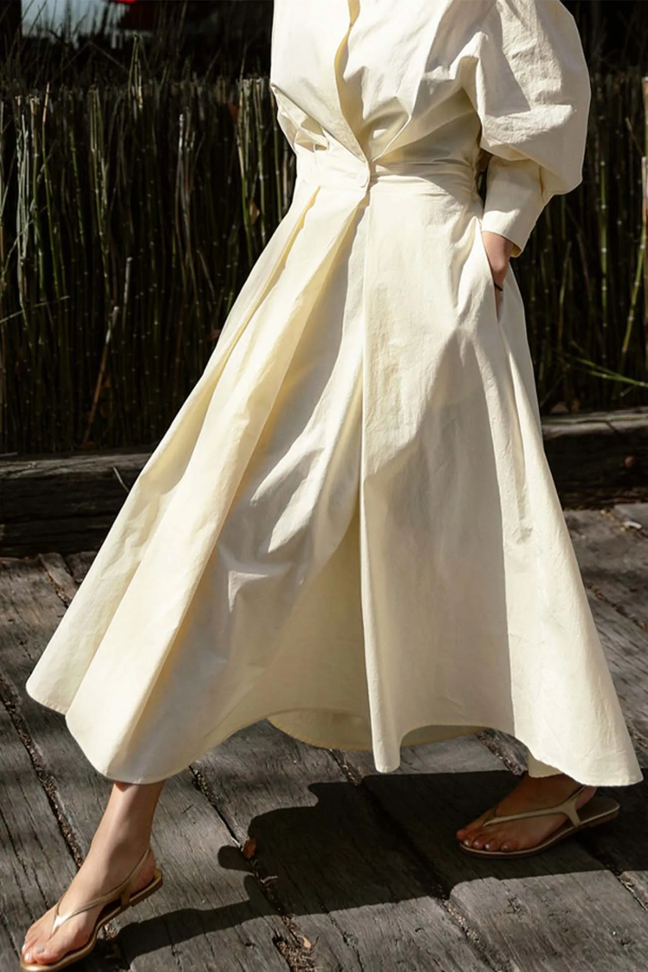 Maxct Cotton Long Sleeve A-Line Shirt Midi Dress