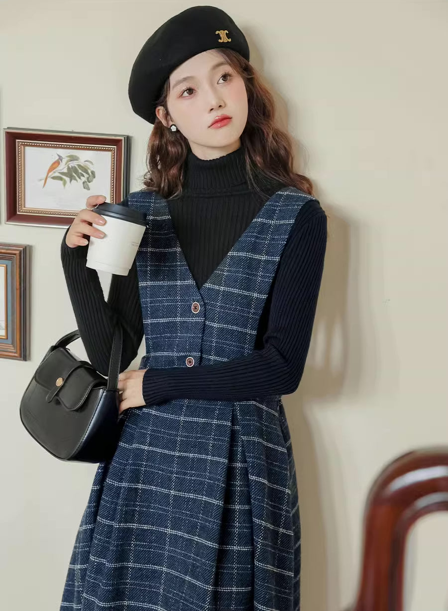 Plaid Vest Pinafore Dress Maxct