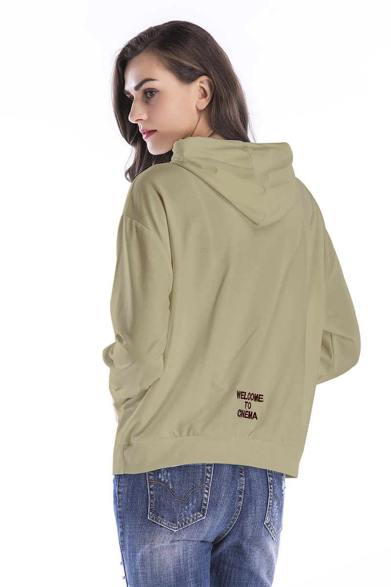 Women's Printed Pocket Drawstring Sweatshirt Maxct