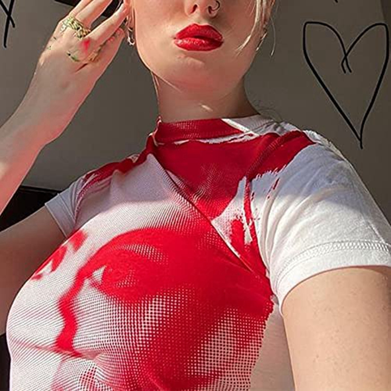90s Vintage Portrait Graphic Print T-shirt Harajuku Crop Top Y2K Aesthetic Summer Slim Fit Tees Tops Women Streetwear Gothic