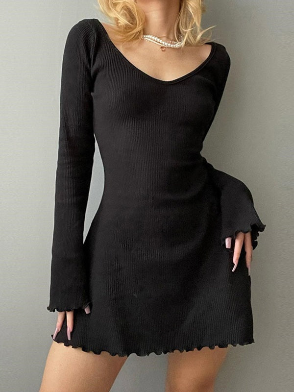Simple Knitted Long Sleeve Mini Dress Maxct