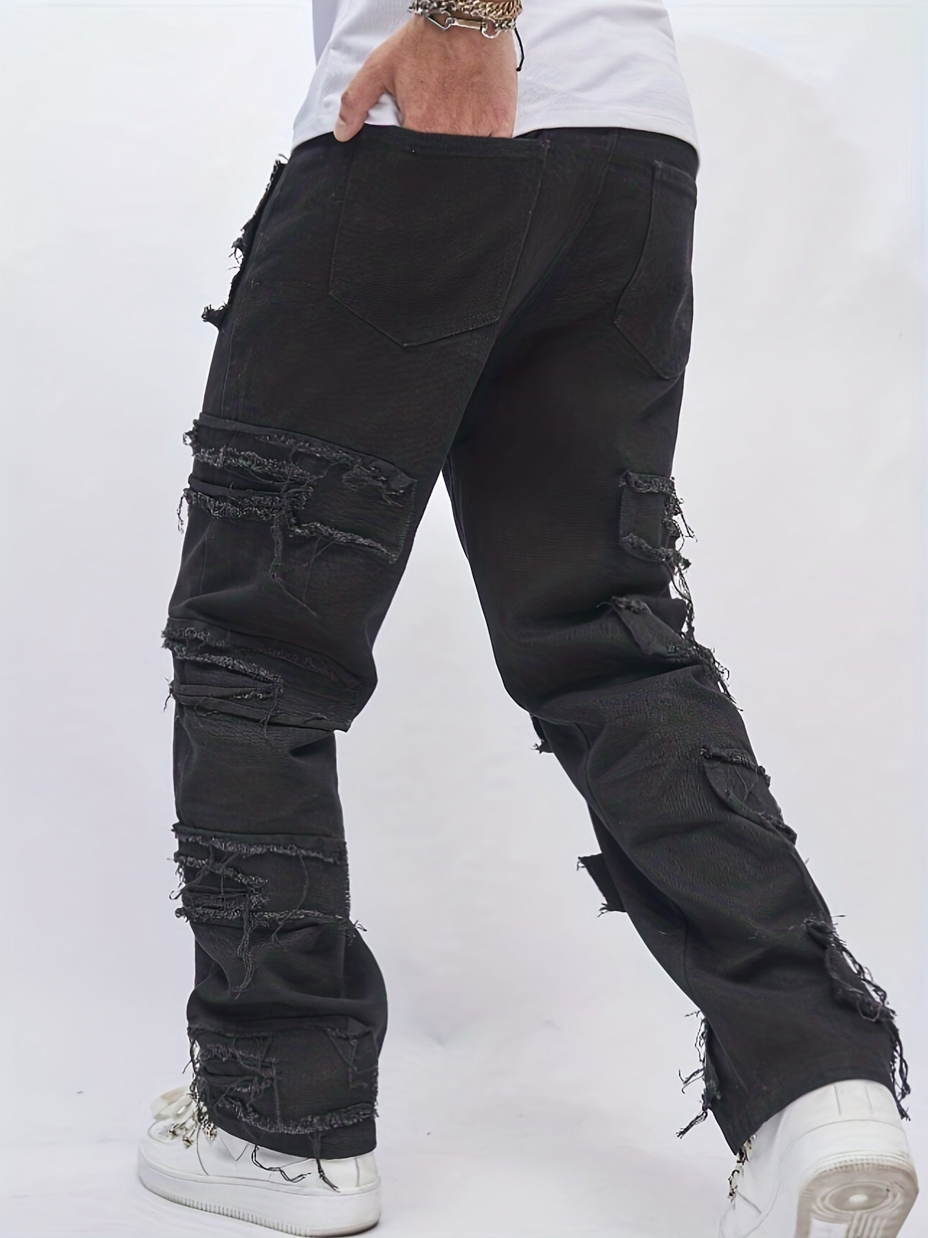 Maxct  Men Ripped Frayed Straight Leg Jeans