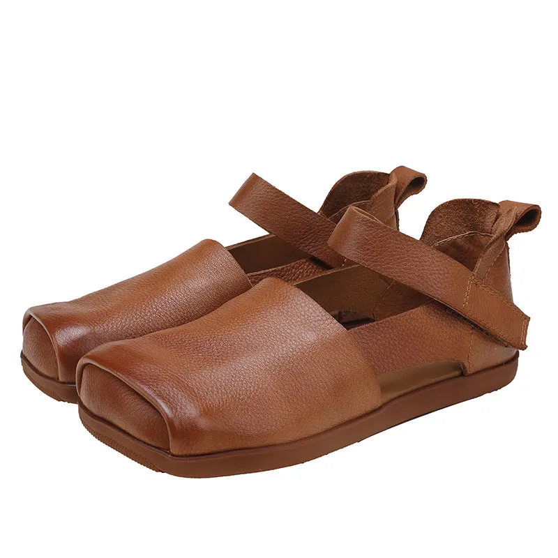 Versatile Leather Square Toe Flat Shoes Maxct