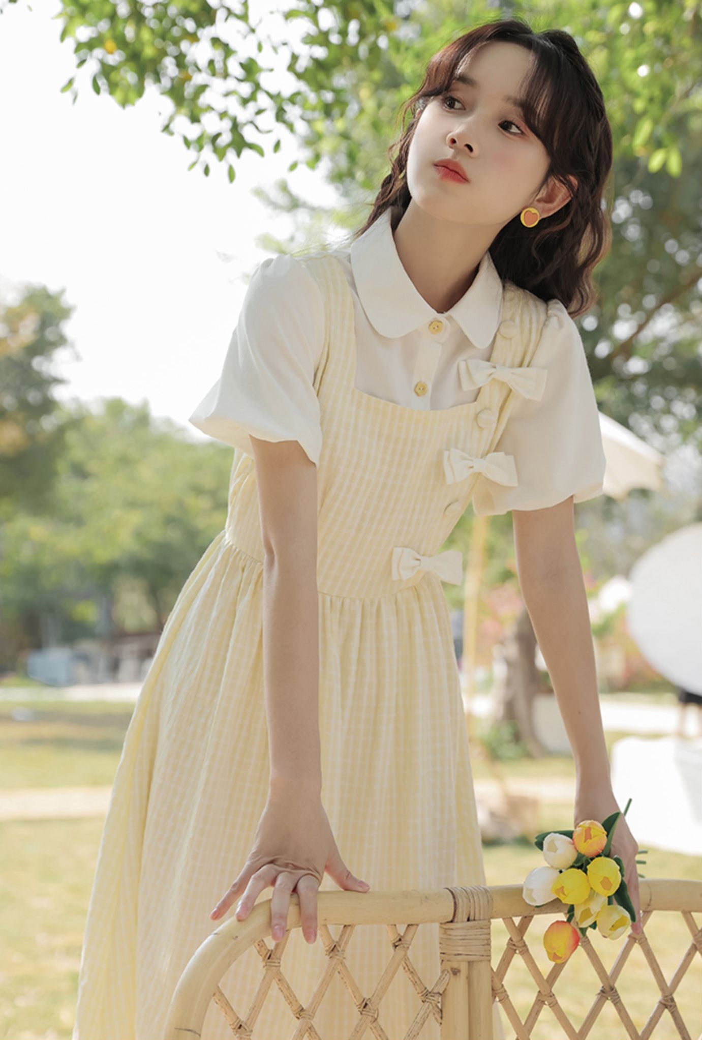 Gingham Bows Twofer Dress Maxct