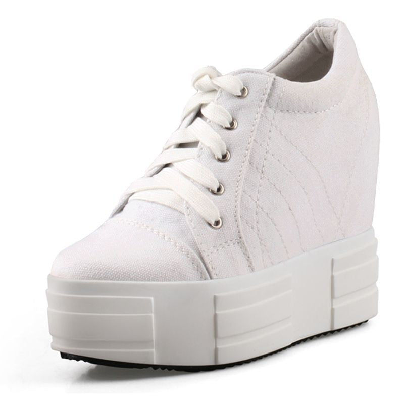Women's Denim Wedge Shoes - Round Toe, Lace-up Closure Maxct