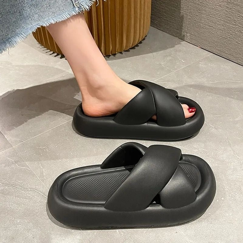 Cross Design Platform Slide Sandals for Women Maxct