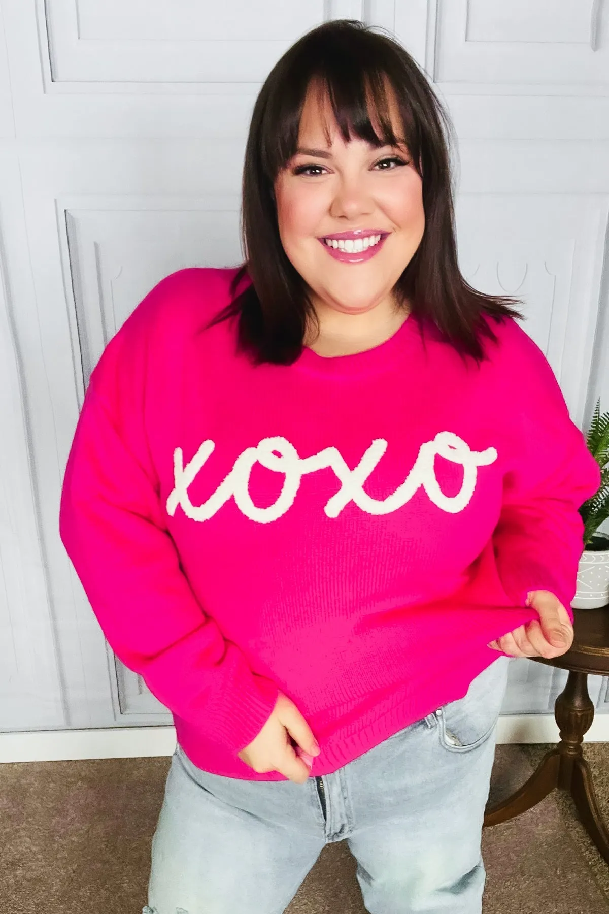 Maxct &Love In the Air Fuchsia "Xoxo" Embroidered Sweater