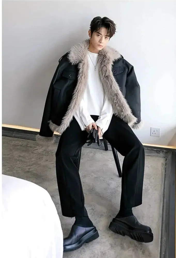 Maxct Unisex Velvet Faux Fur Leather Jacket