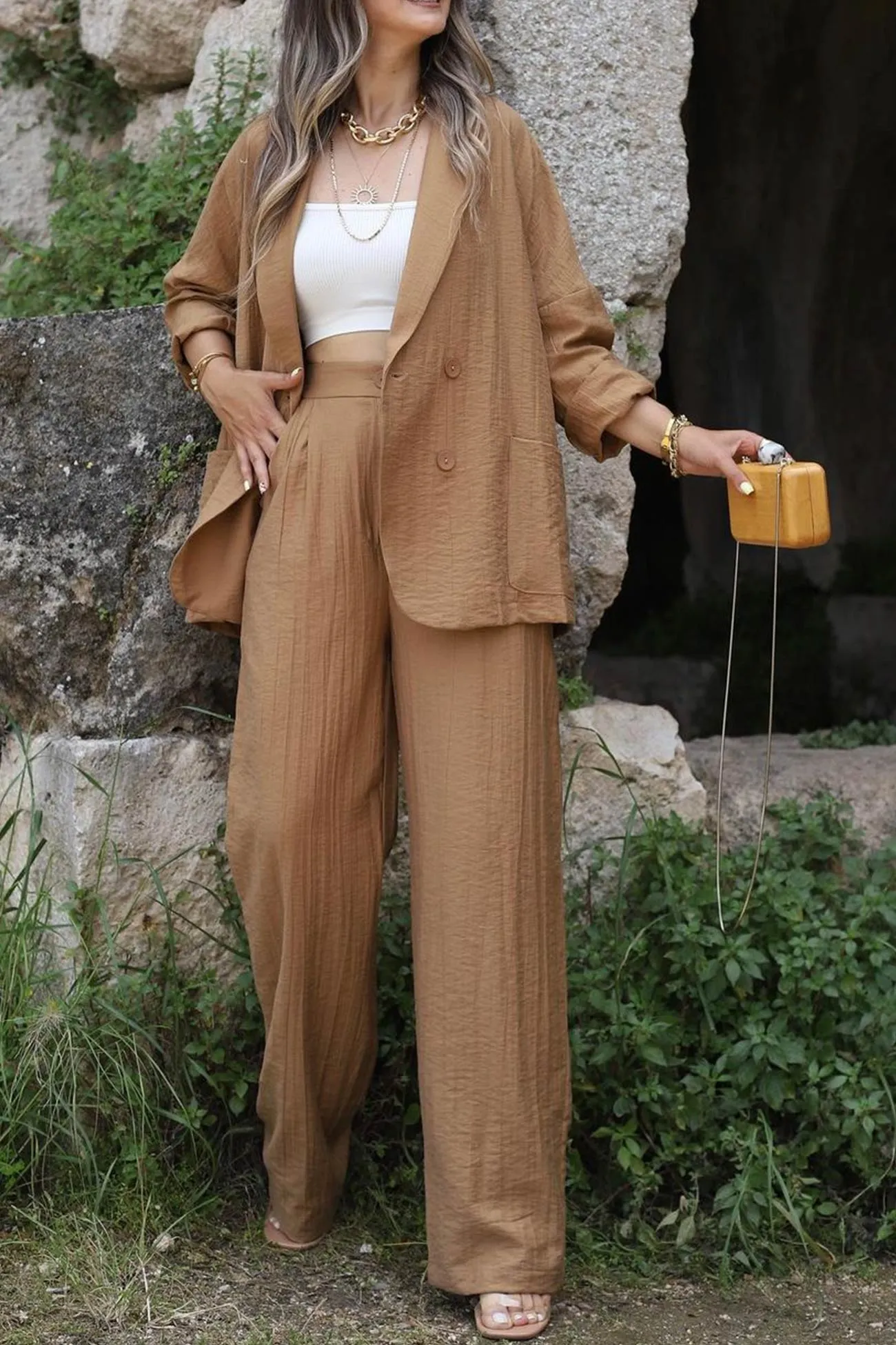 Maxct Lapel Double-breasted Blazer Long Pants Suits