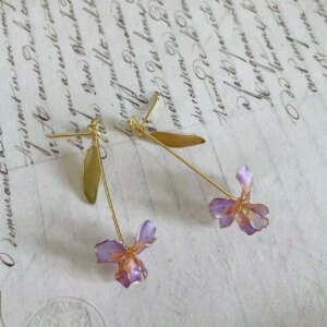 Retro Purple Iris Resin Earrings
