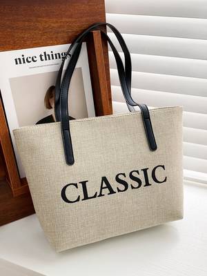 Letter Graphic Contrast Binding Shopper Bag - Women Tote Bags