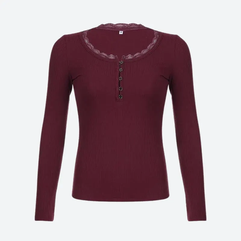 Maxct &Corduroy Lace Trim Top
