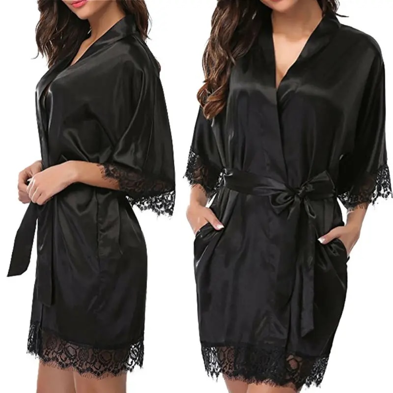 Maxct Women Night Gown Satin Robe Bathrobe Satin Nightgown Halt Sleeve Pajamas Lingerie Night Mini Dress Lace Sexy Sleepwear hot sale