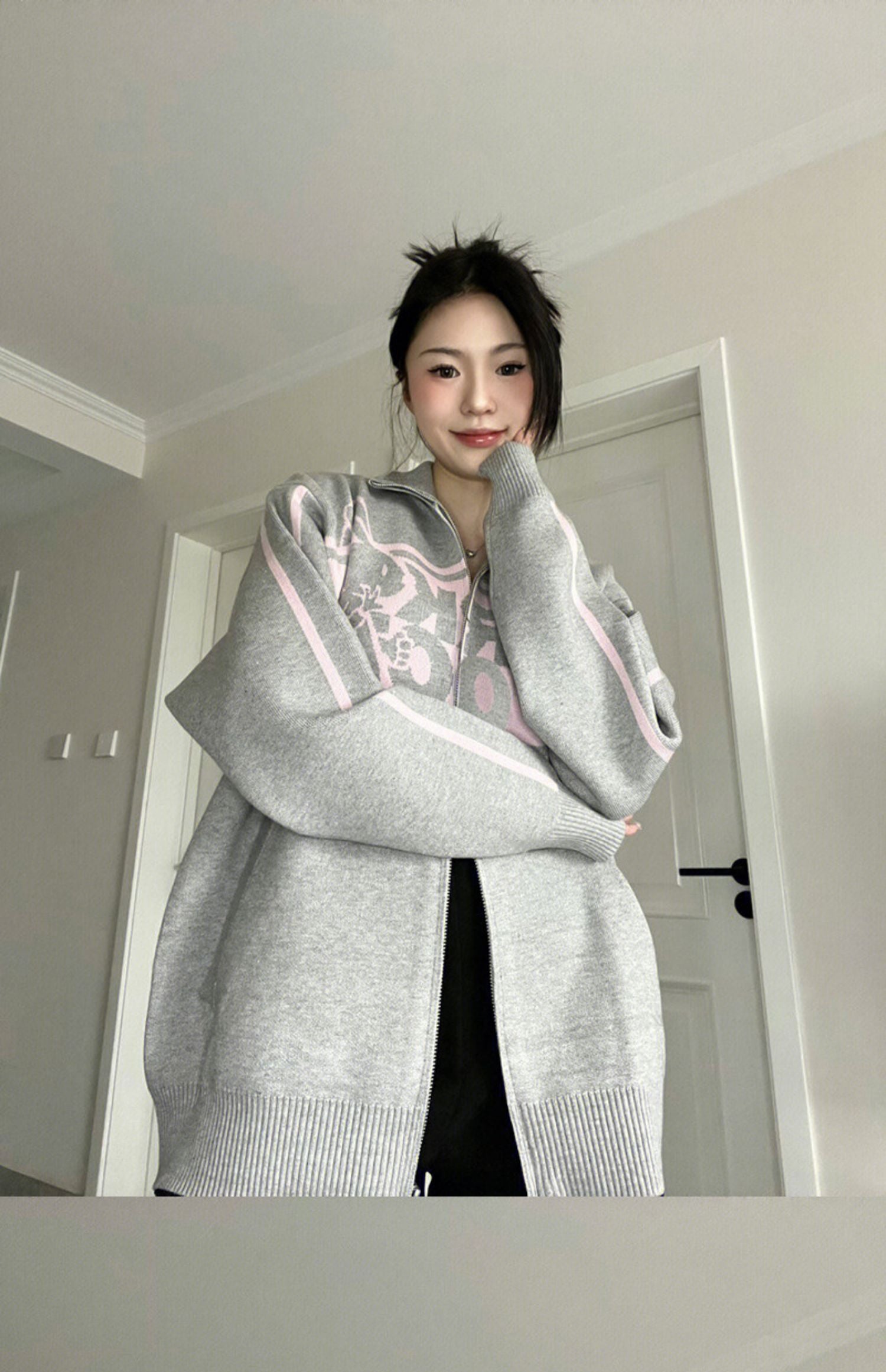 Maxct Rabbit Print Oversized Zip Up Cardigan
