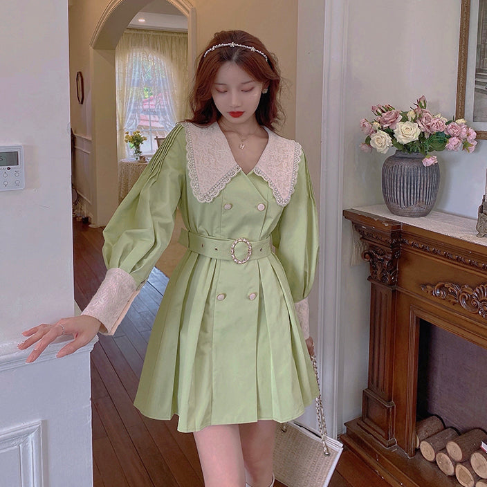 Matcha Peter Pan Pleated Dress Maxct