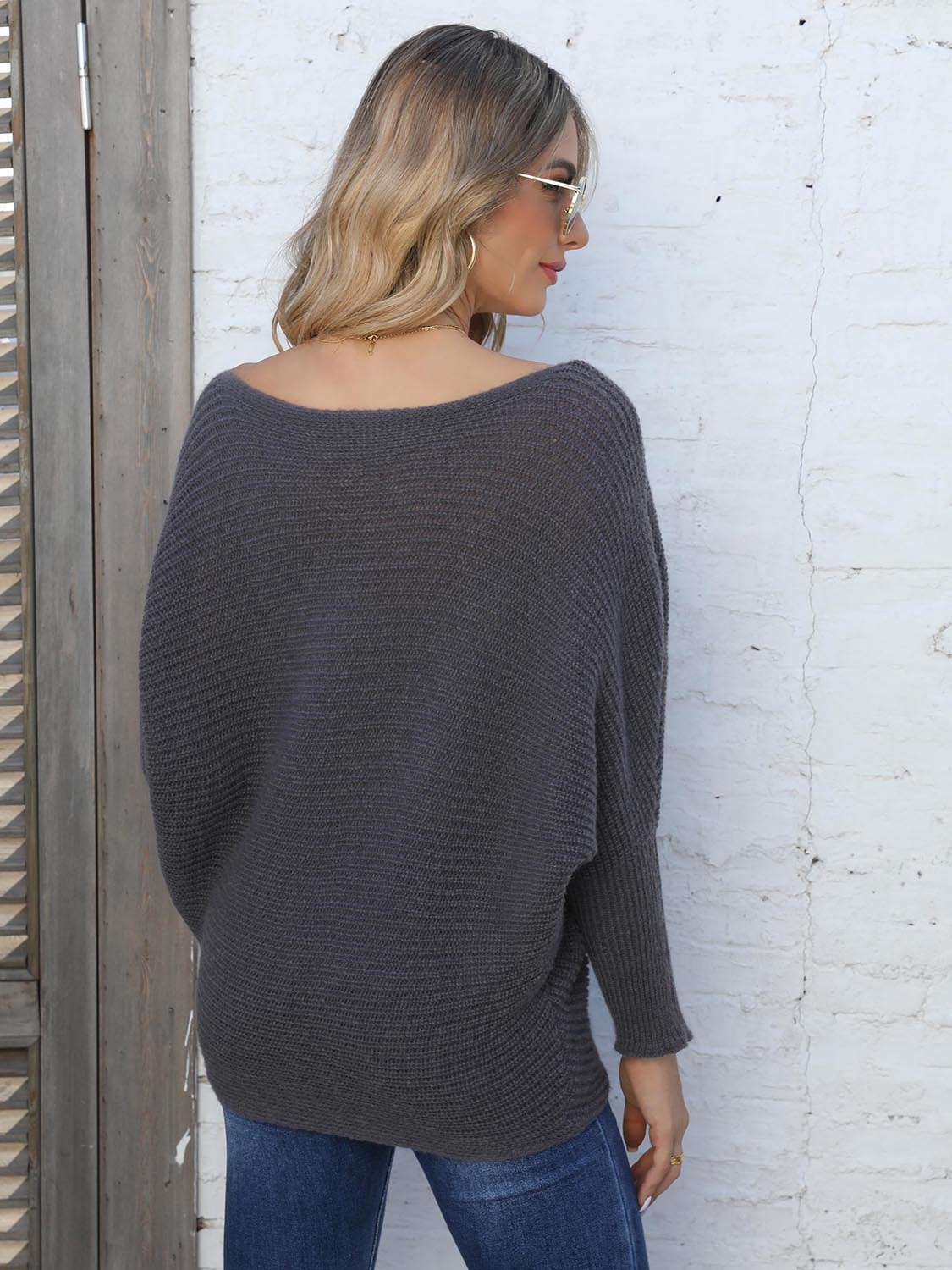 Maxct &Full Size Horizontal Ribbing Dolman Sleeve Sweater - Image 2