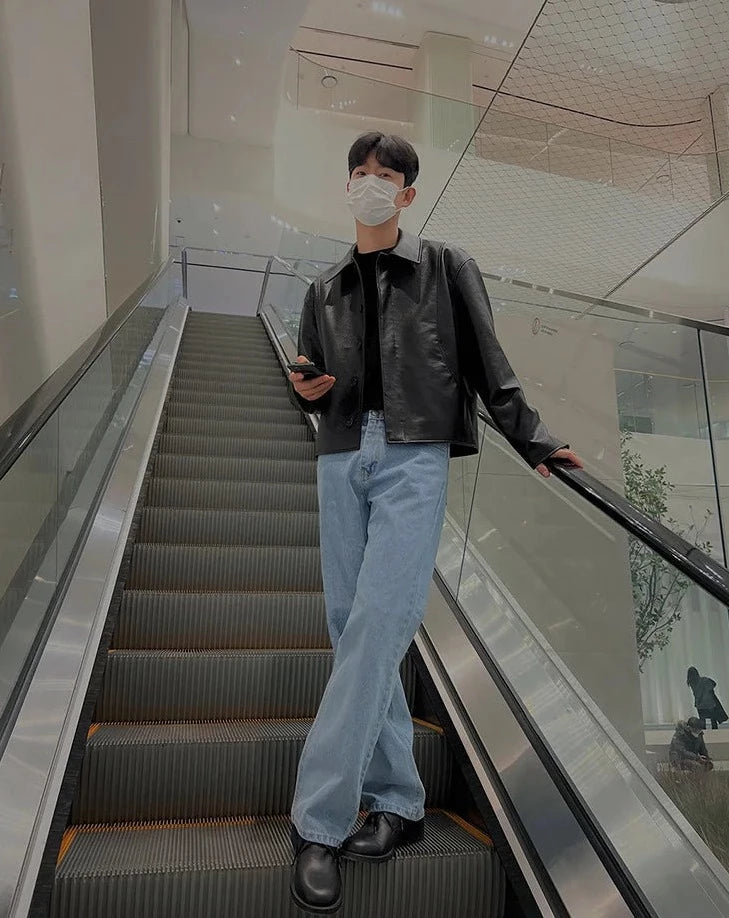 Maxct Cropped Minimal Faux Leather Jacket