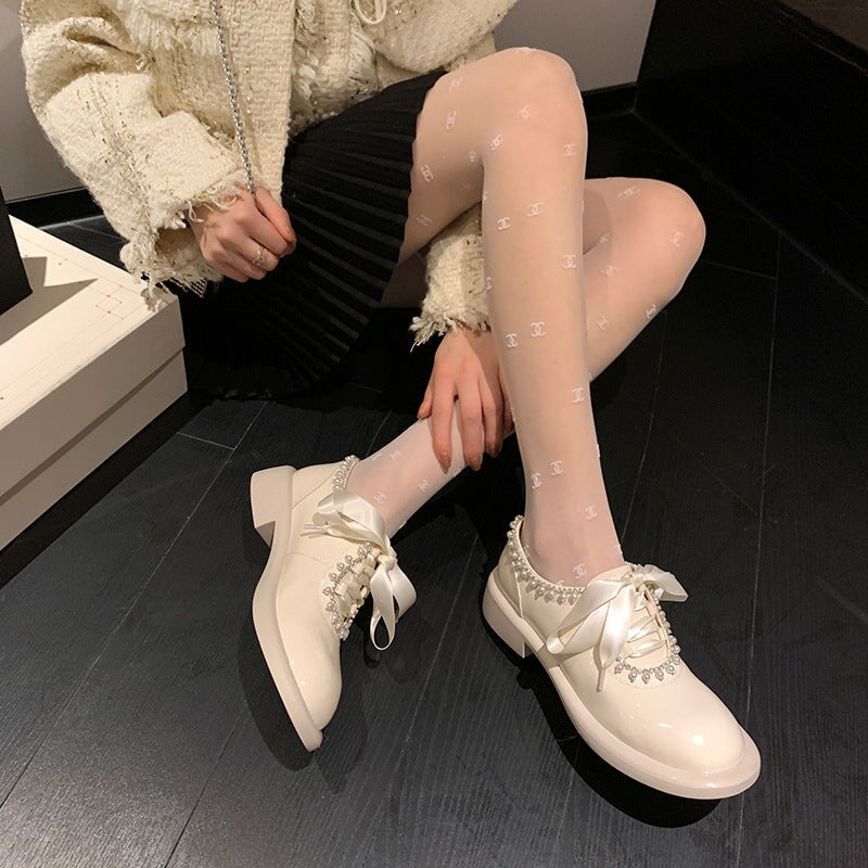 Round Toe Lace Up Peal-embellishment Chunky Derby Shoes Maxct