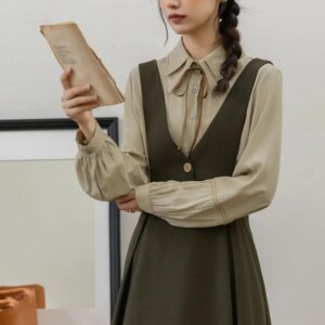 Basic Woven Vest Pinafore Dress / Blouse Maxct