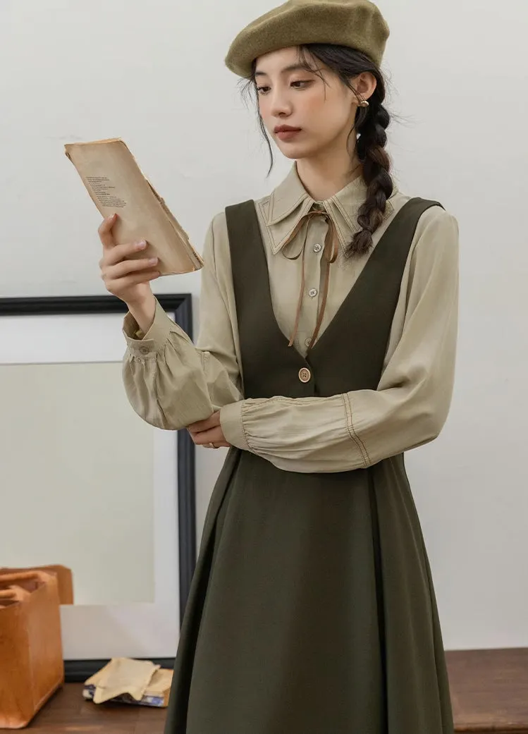 Basic Woven Vest Pinafore Dress / Blouse Maxct