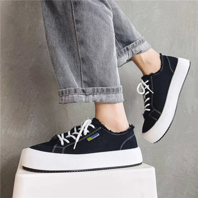 Canvas Men's Casual Lace-Up Platform Sneakers Plimsolls Maxct