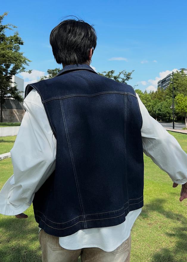 Maxct Dark Blue Denim Vest Jacket