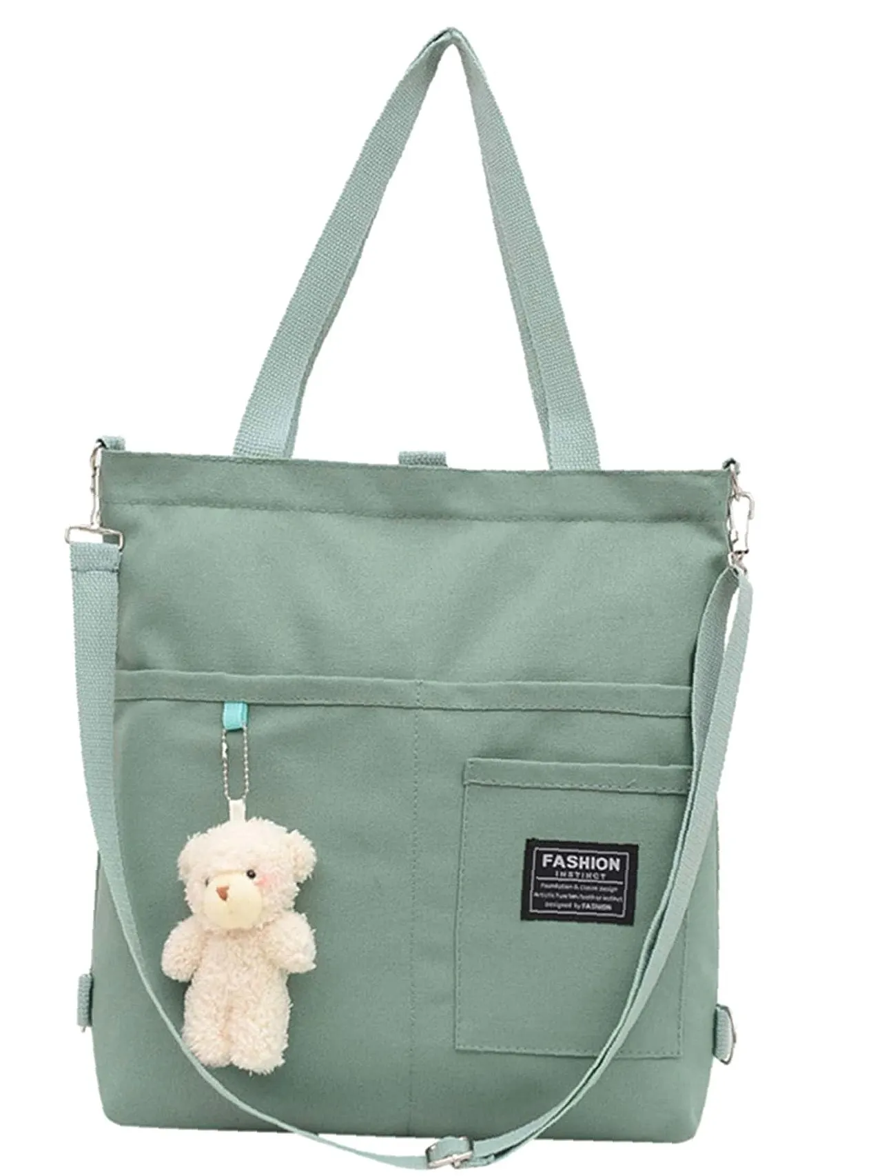 Maxct - Letter Graphic Shopper Bag with Bag Charm  - Women Tote Bags