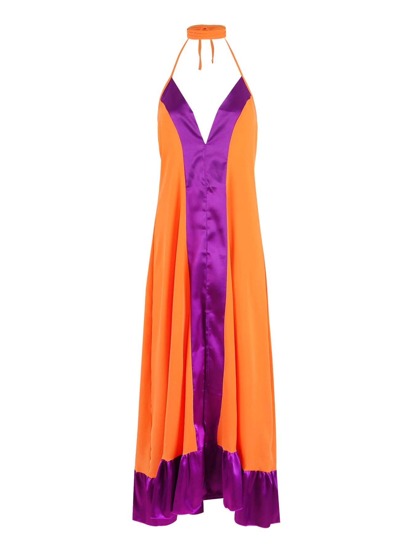 Maxct New Elegant Women Maxi Dress Halter Sleeveless Backless Casual Loose Robe Summer Beach Holiday Tie Up Dress