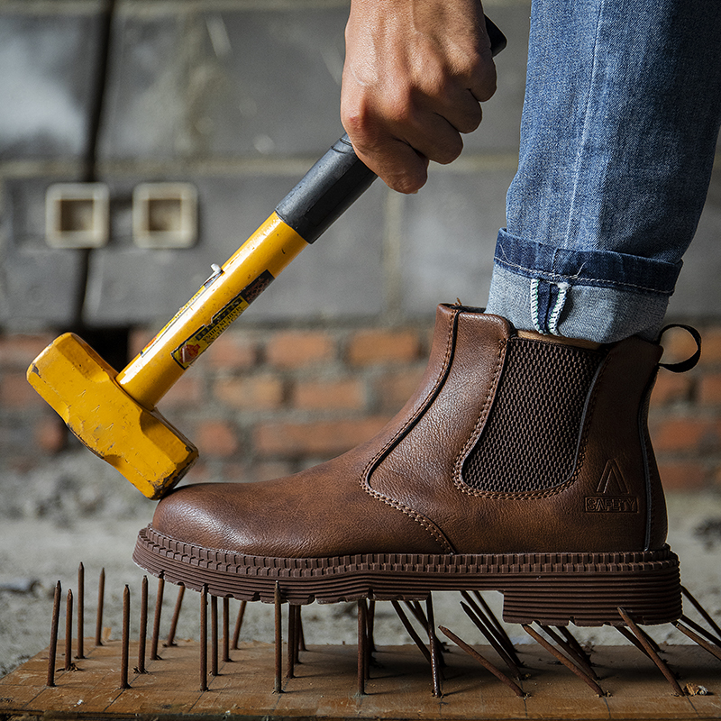 Steel Toe Leather Boots for Men Waterproof Safety Work Shoes