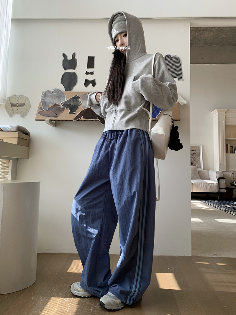 Grey Cropped Hoodies Zip Up Long Sleeve Sweatshirt Cardigan Oversized Autumn Fashion Wide Leg Track Pants Two Piece Sets