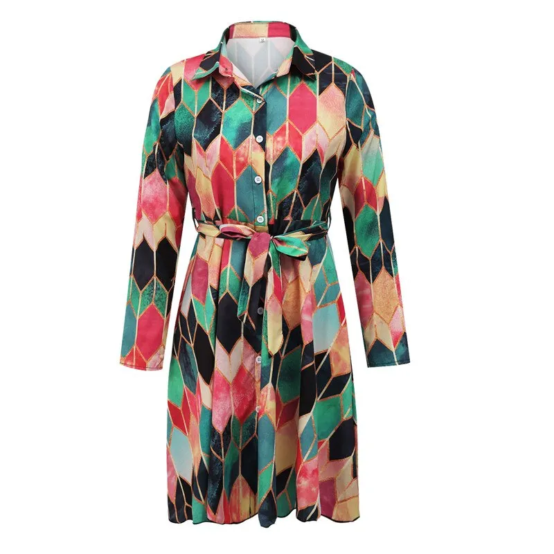 Women's Printed Long Sleeve Dress Casual Bandage Mini A-line Dresses Sexy Party Summer Feminias Vestidos Women Clothes