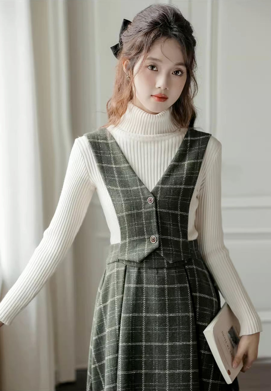 Plaid Vest Pinafore Dress Maxct