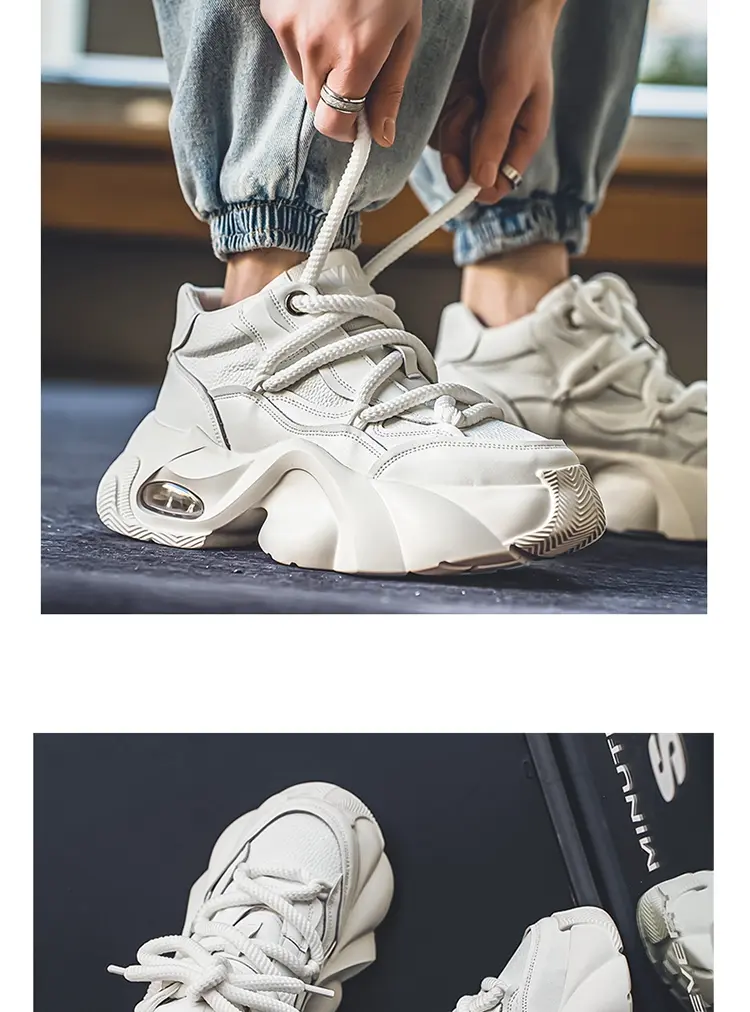 Microfiber Leather Upper Increased Platform Stylish Sneakers