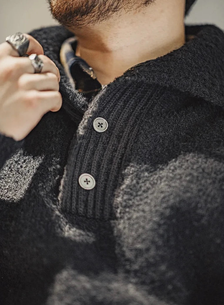 Maxct Boucle Knit Button Neck Sweater