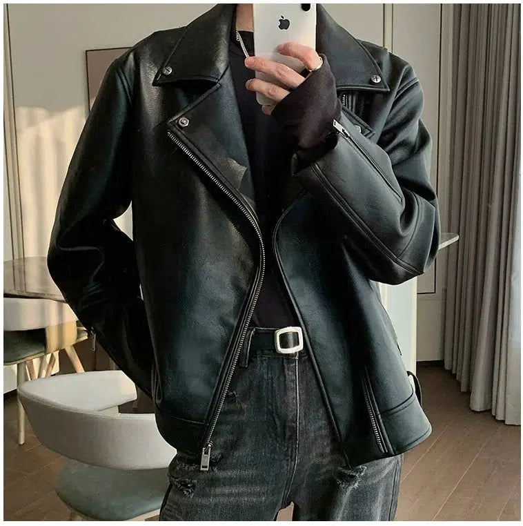 Maxct Black PU Leather Motorcycle Jacket