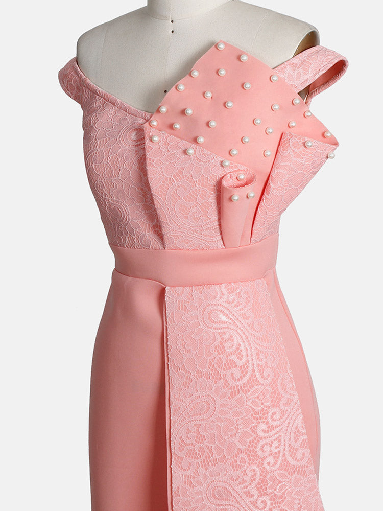 Low Cut Mermaid Beaded Party Maxi Dress Maxct