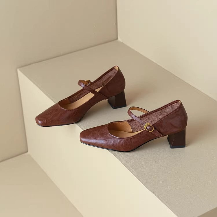 Retro Thick-Heeled One-Strap Mary Jane Shoes Maxct