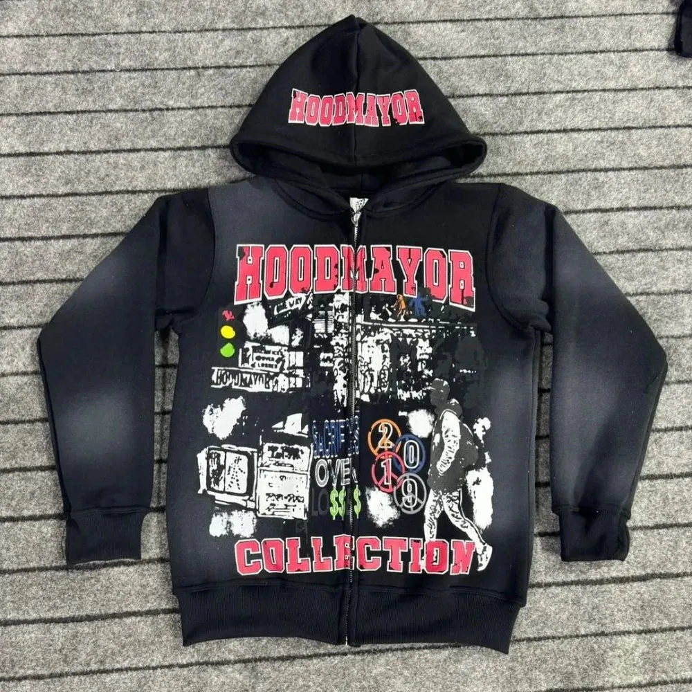 Maxct Y2k Winter Long Sleeved Hoodie Sweatshirt Oversized Winter Clothes Streetwear Y2k Vintage Punk Graffiti Print Top School Ootd