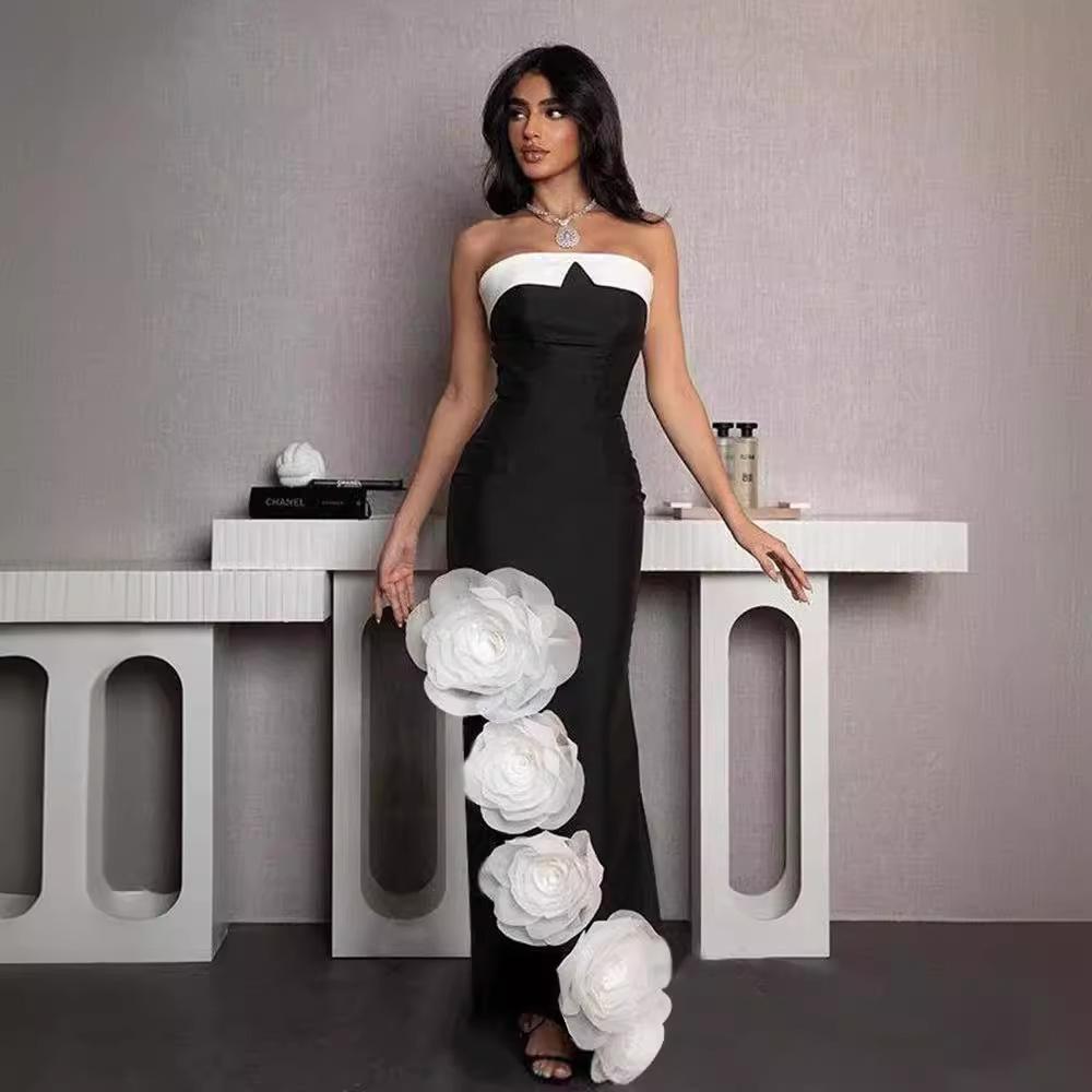 Maxct Women's Summer High-end Dress With Big Flower Strapless Bandage Dress Women's Banquet Women's Elegant Dress