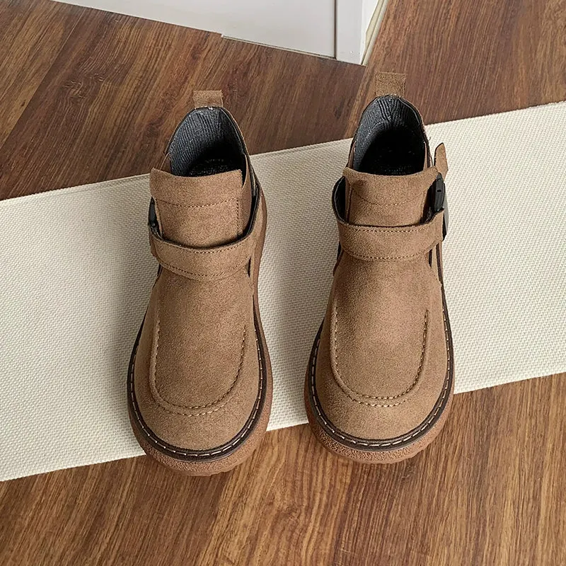 Ladies Fashion Buckled Thick Soled Suede Martin Boots