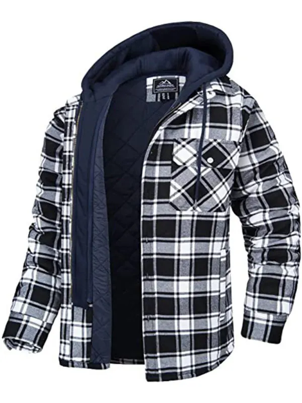 Maxct &Men’s Plaid Quilted Hoodie - Flannel Shirt Jacket