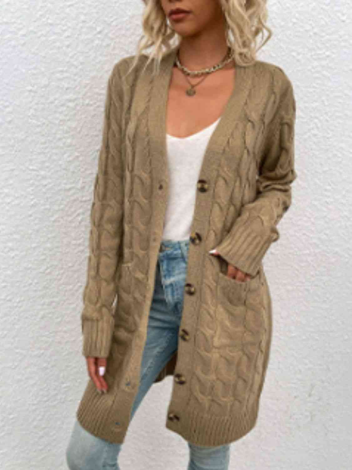 Maxct &Cable-Knit Button Down Cardigan with Pockets