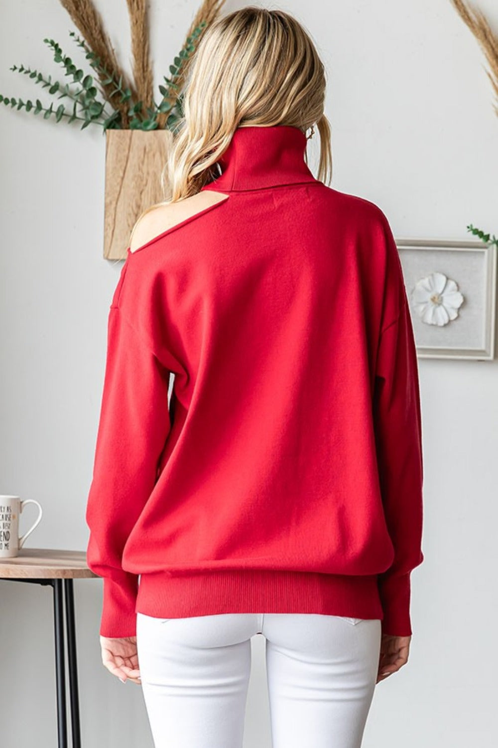 Maxct &First Love Cut Out Shoulder Turtleneck Sweater